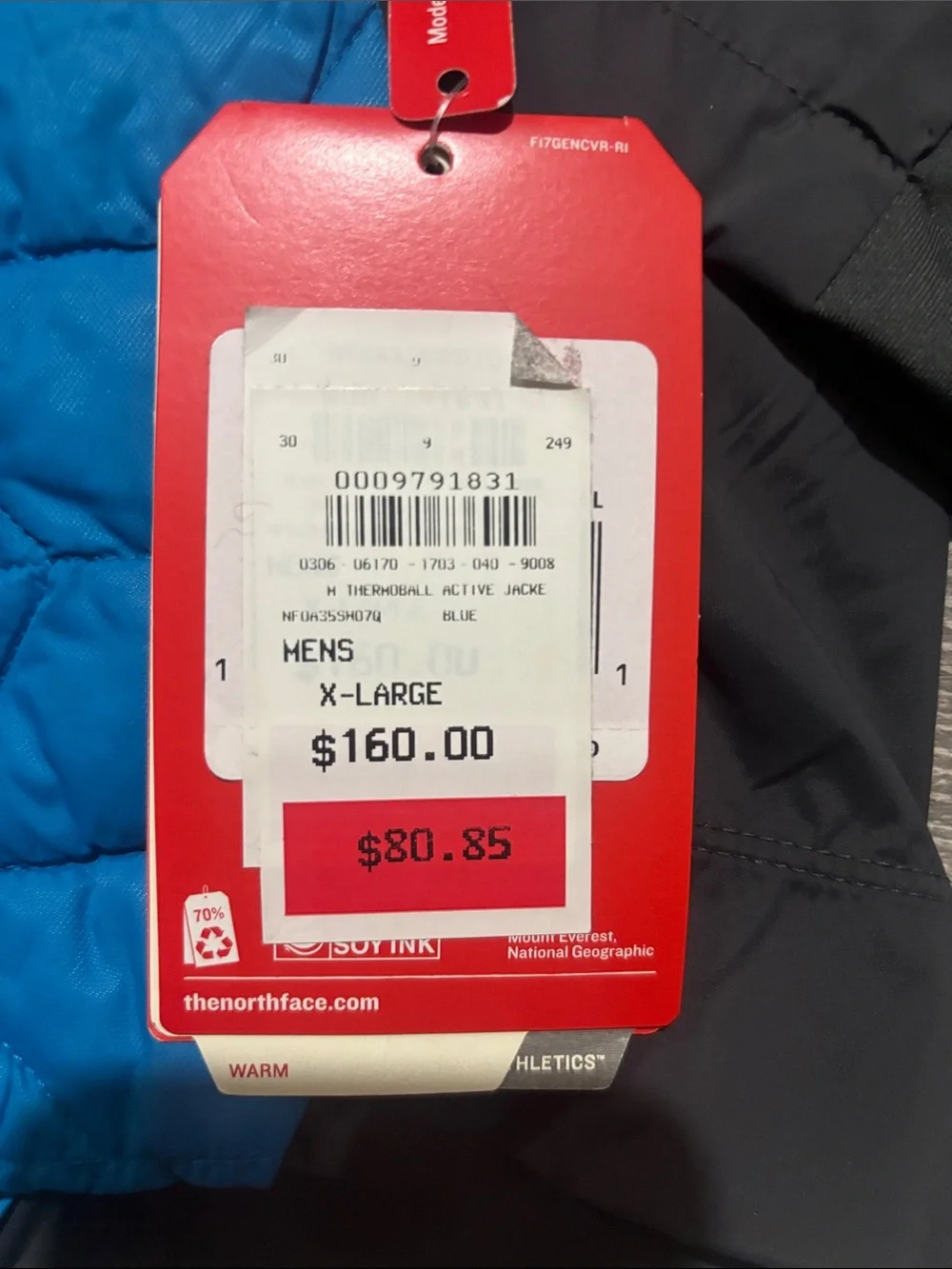 The North Face Blue and Black Hybrid Puffer Jacket